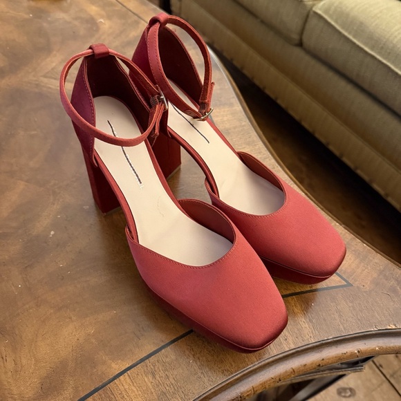 Loeffler Randall Selina satin closed toe ankle strap platforms "rust" - Picture 7 of 15